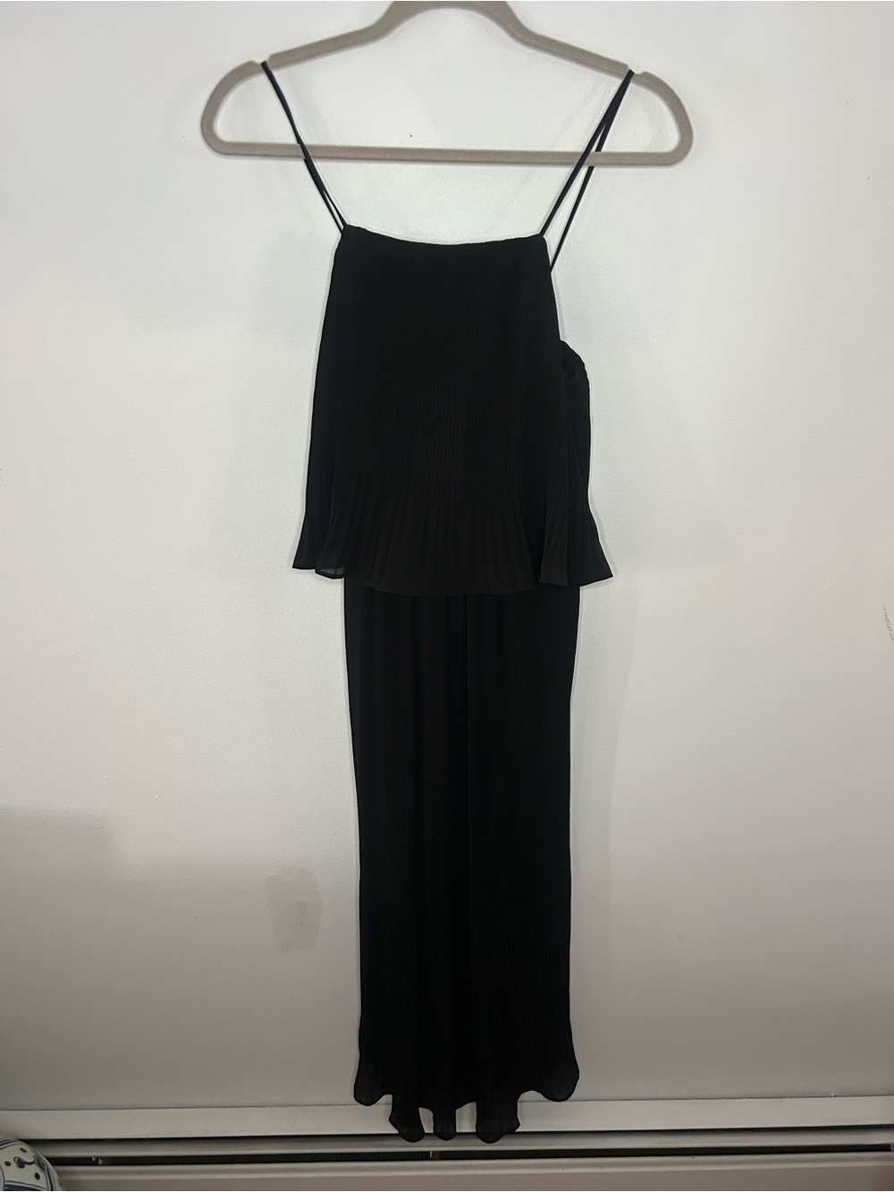 H&M black NWT strappy pleated overlay midi dress size 0